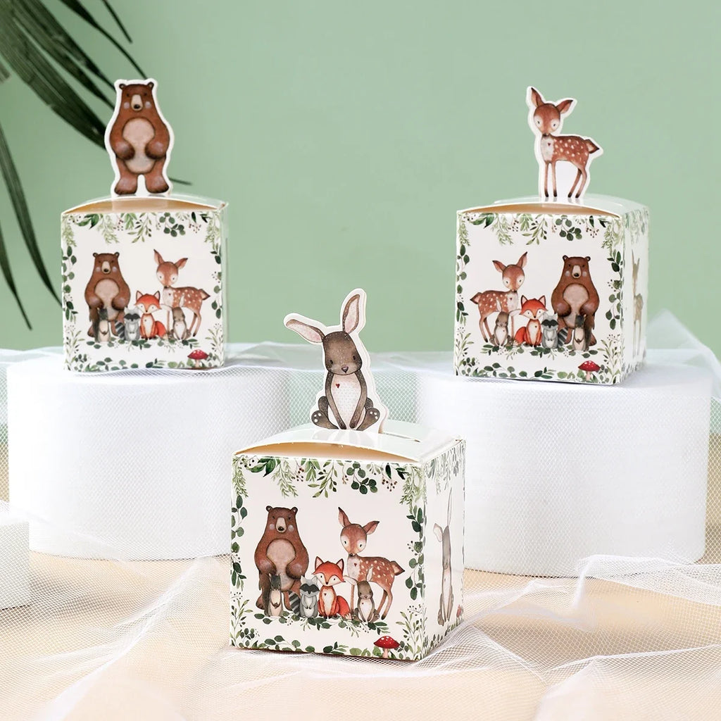 Jungle Animal Candy Boxes Safari Birthday Party Decoration Kids Gift Packaging Box Wild One Baby Shower Decor Supplies Box Bag