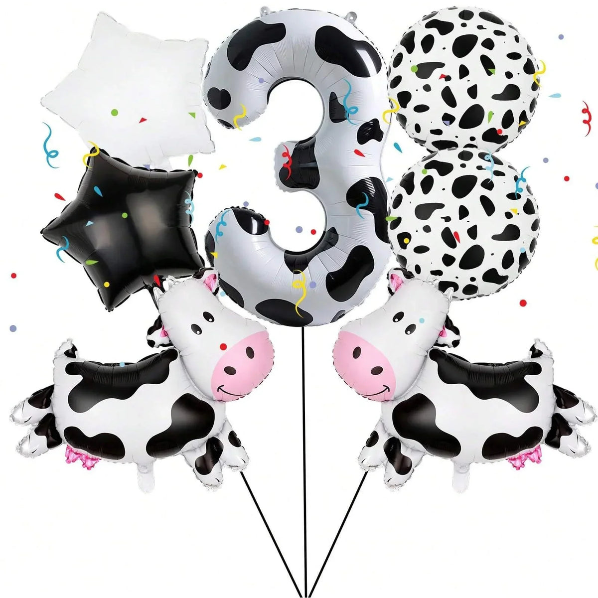 7pcs Big Cow Balloon Set 40 inch Black White Number 0-9 Foil Balloons | Farm Animal Birthday Party Decor