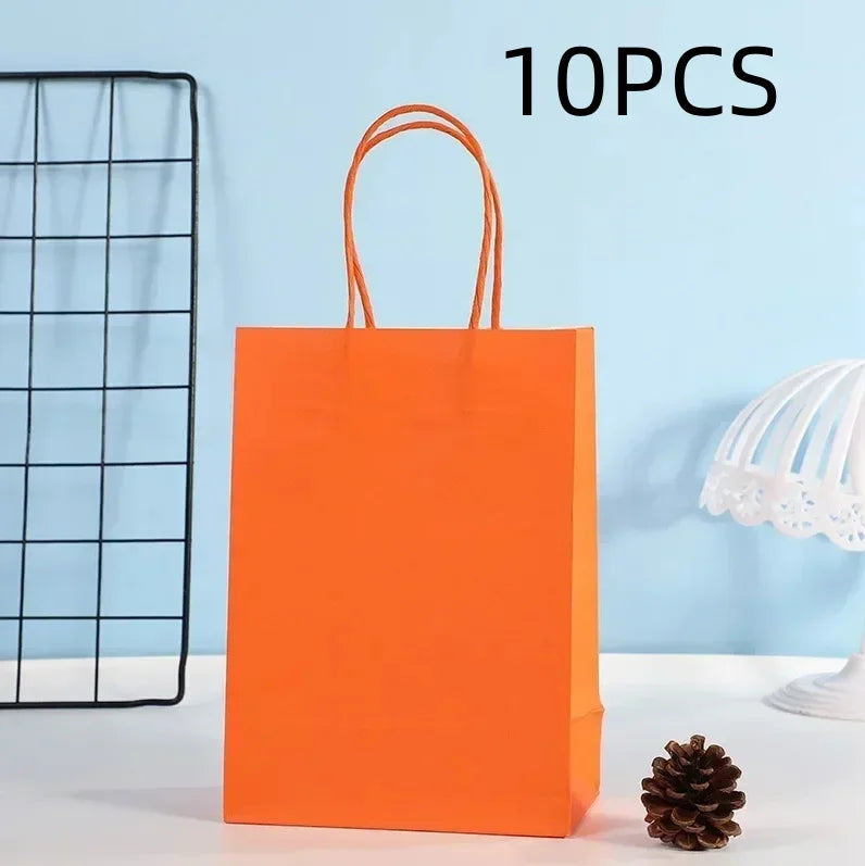 10PCS Colorful Kraft Paper Gift Bags – Handheld Candy & Party Favor Bags for Wedding, Birthday & Party Decorations