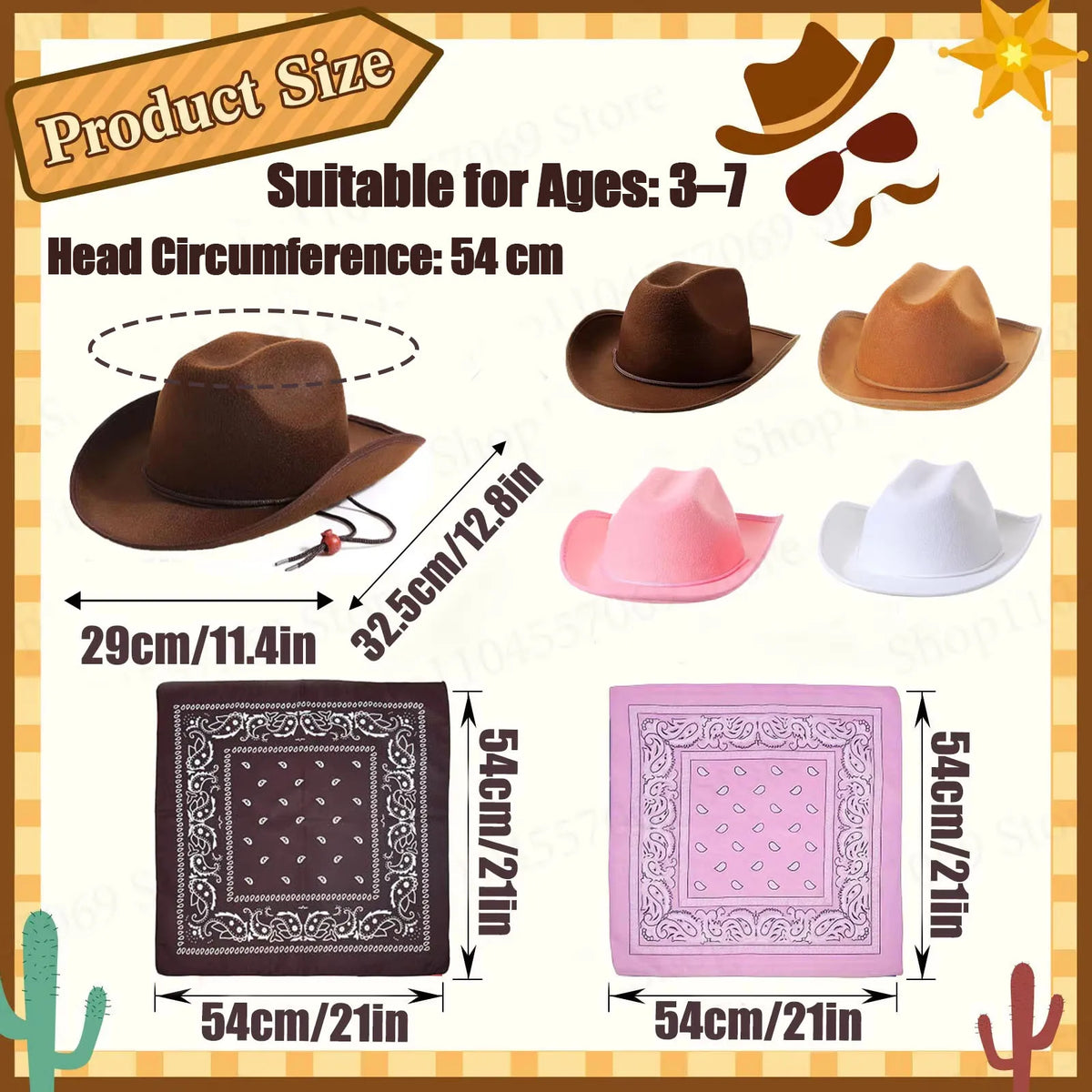 6-32Set Kids Western Cowboy Hats with Bandanas Cowboy Party Hats for Birthday Party Cosplay Costume Party Western Party Favors