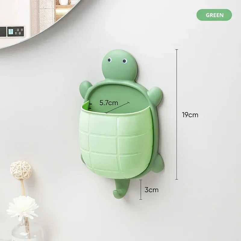 Cute Turtle Toothbrush Holder Wall-Mounted Waterproof Cartoon Bathroom Organizer