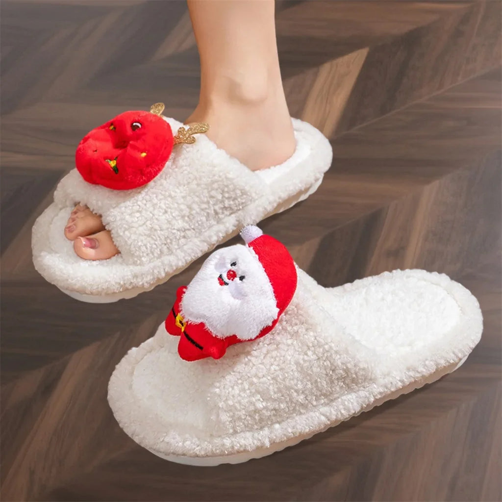 Women's Cozy Christmas Plush Slippers with 3D Cartoon Doll - Soft Fuzzy Indoor Non-Slip House Shoes (EU 36–41 | Sole 10.16–10.87 in)
