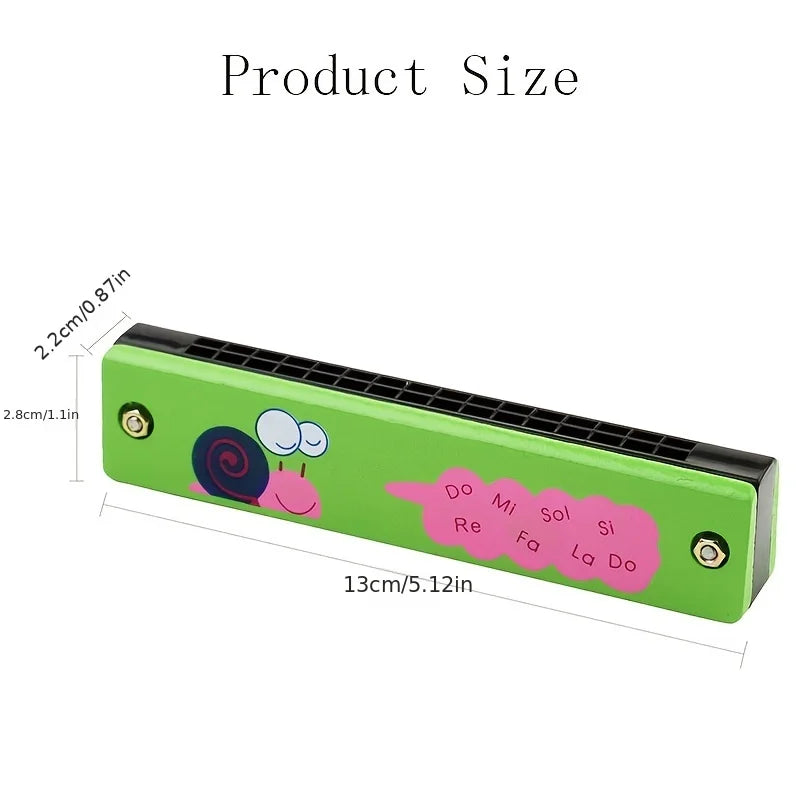 16-Hole Wooden Harmonica Cartoon Animals Painted Toy – Musical Instrument for Kids, Early Educational Toy, Perfect Gift for Children
