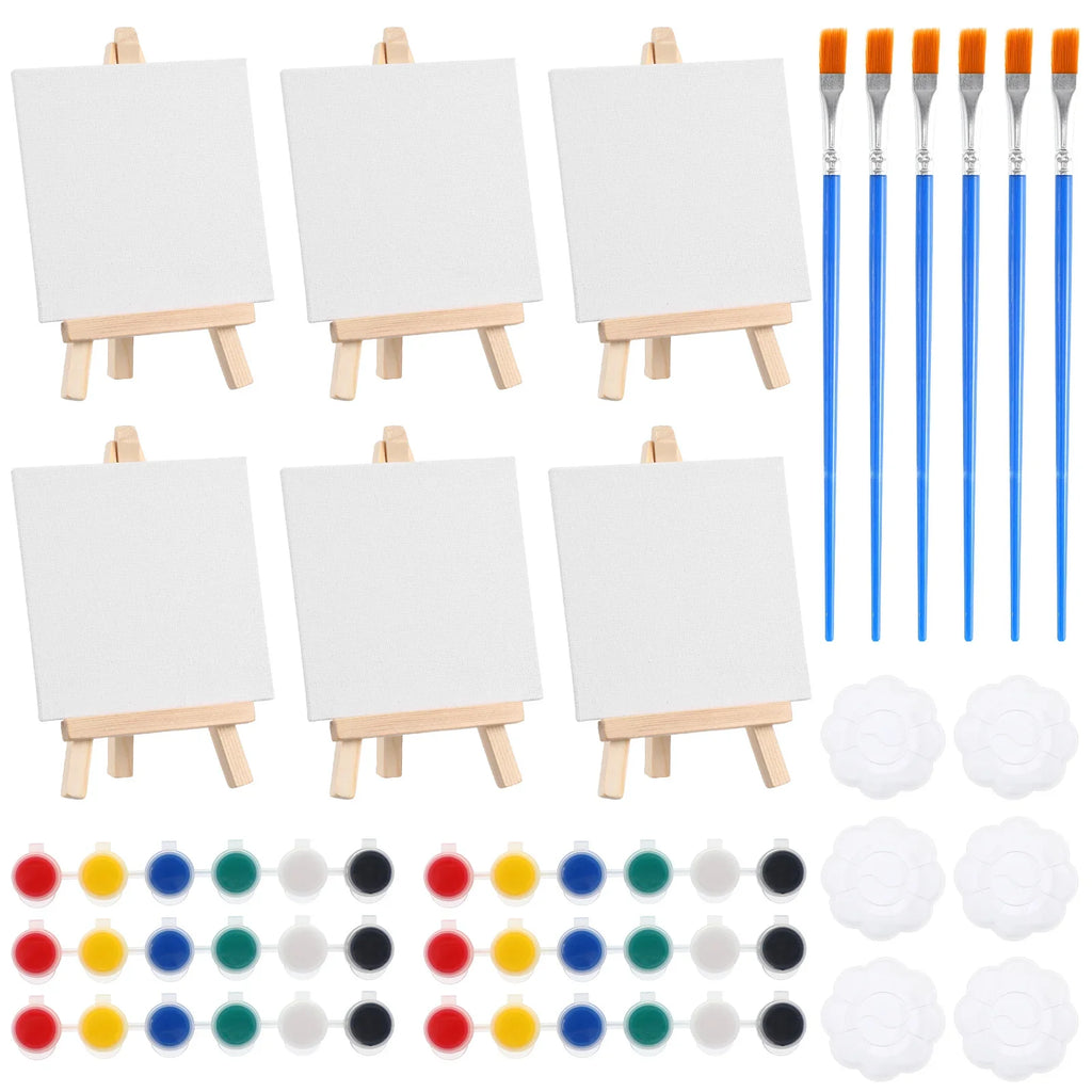 6-Set Mini Canvas Painting Kit – Small Easel Boards, Brushes & Palette for Adults, Travel Art Supplies
