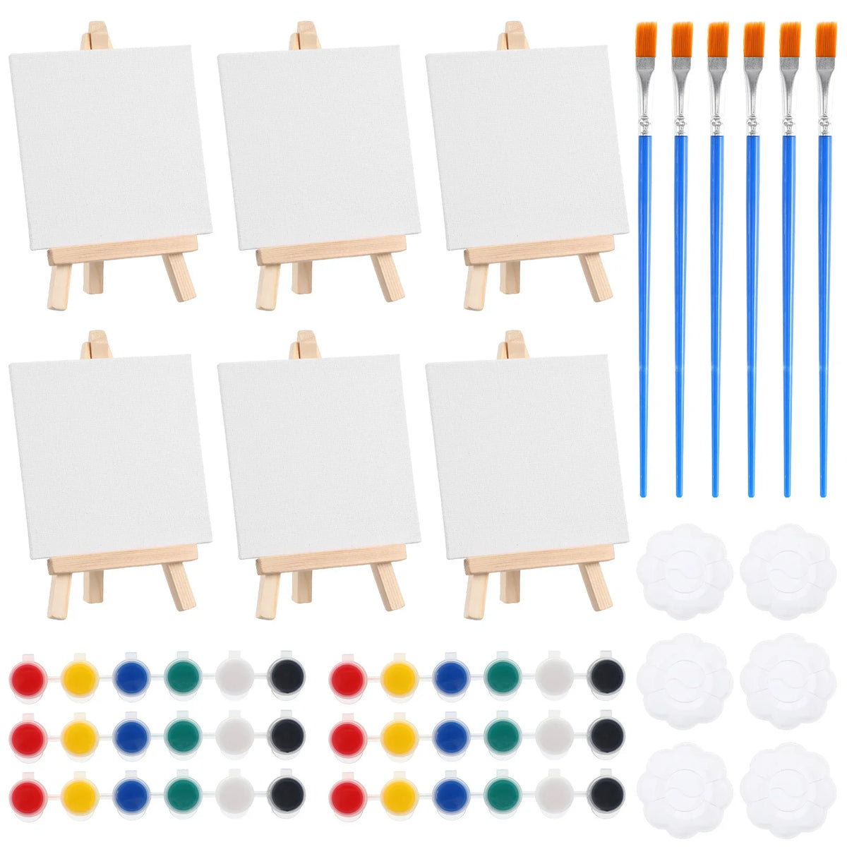 6-Set Mini Canvas Painting Kit – Small Easel Boards, Brushes & Palette for Adults, Travel Art Supplies