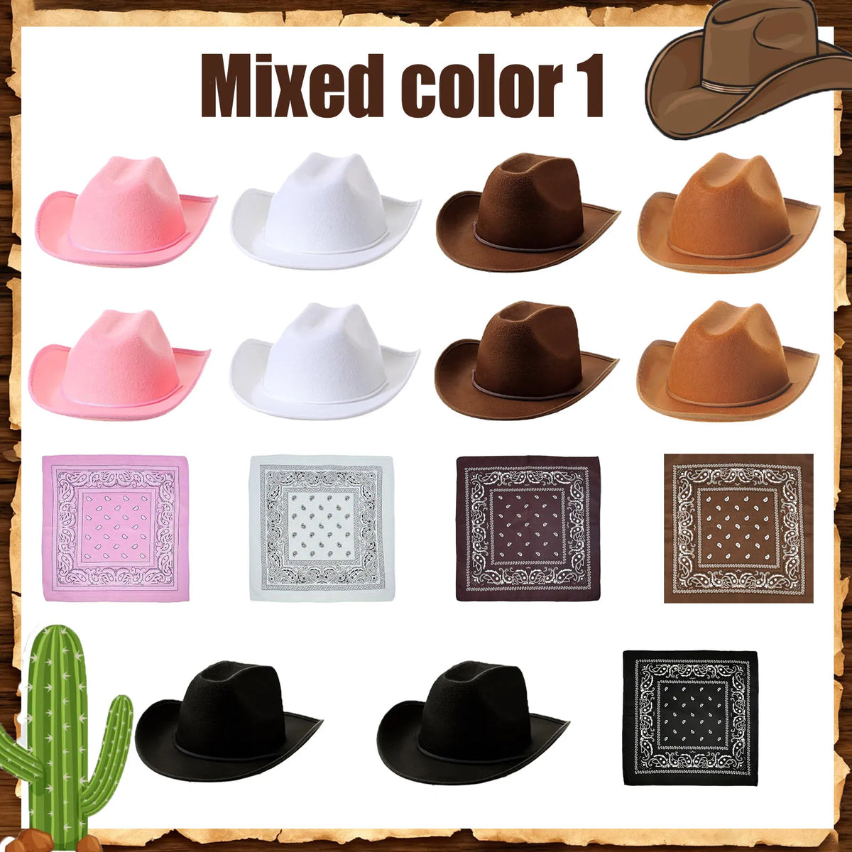 6-32Set Kids Western Cowboy Hats with Bandanas Cowboy Party Hats for Birthday Party Cosplay Costume Party Western Party Favors