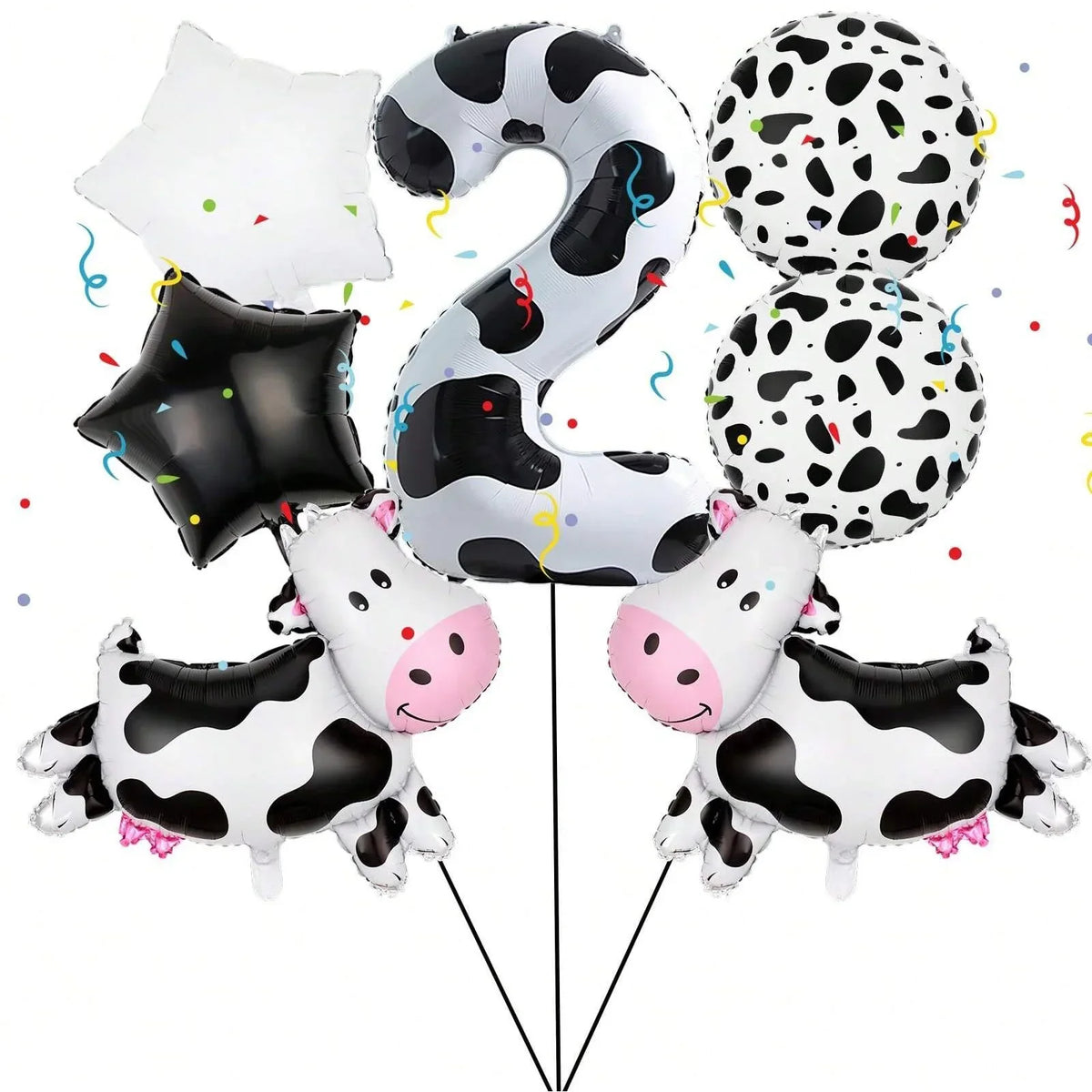 7pcs Big Cow Balloon Set 40 inch Black White Number 0-9 Foil Balloons | Farm Animal Birthday Party Decor
