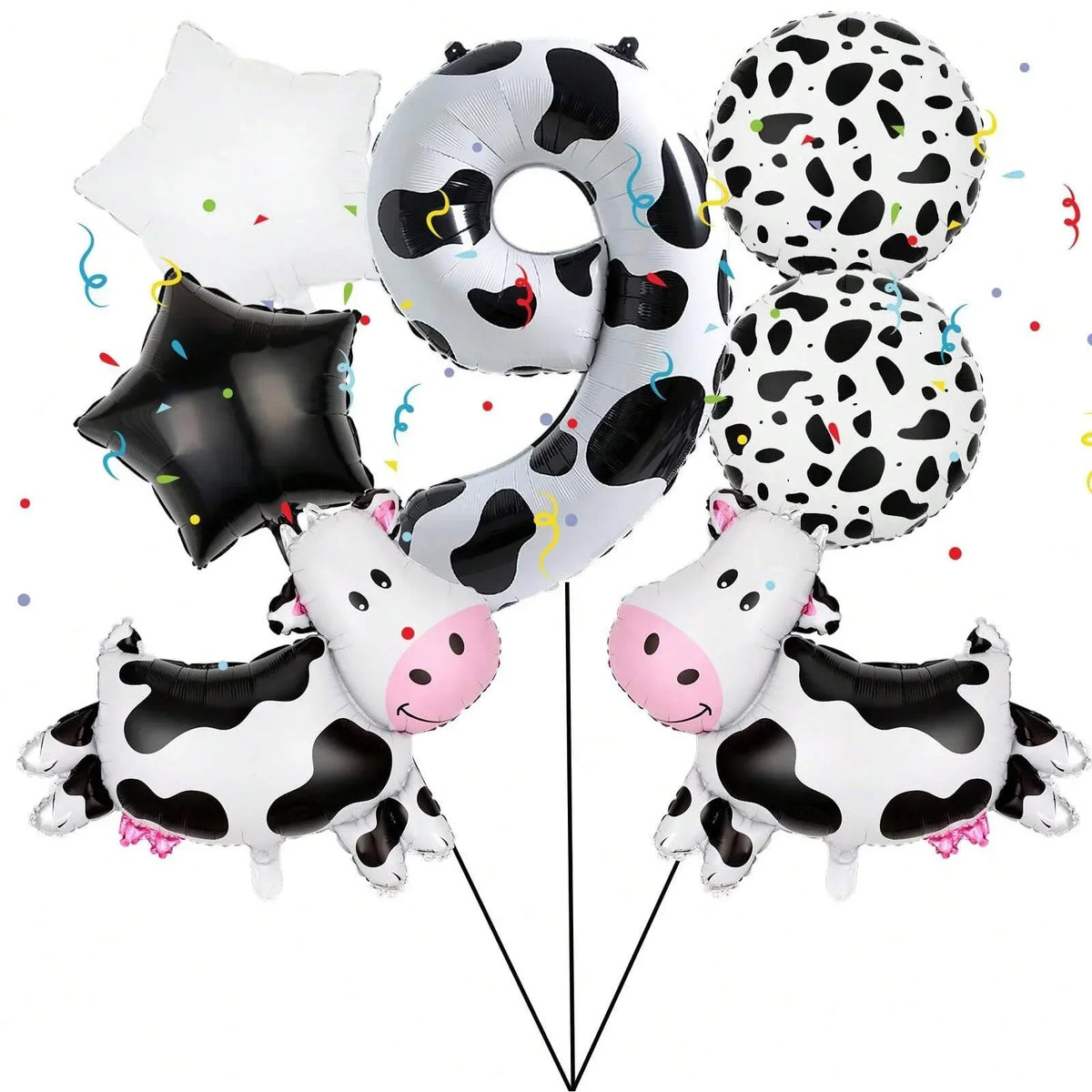 7pcs Big Cow Balloon Set 40 inch Black White Number 0-9 Foil Balloons | Farm Animal Birthday Party Decor