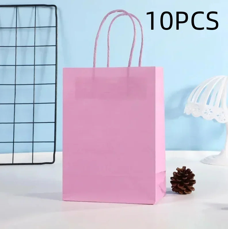 10PCS Colorful Kraft Paper Gift Bags – Handheld Candy & Party Favor Bags for Wedding, Birthday & Party Decorations