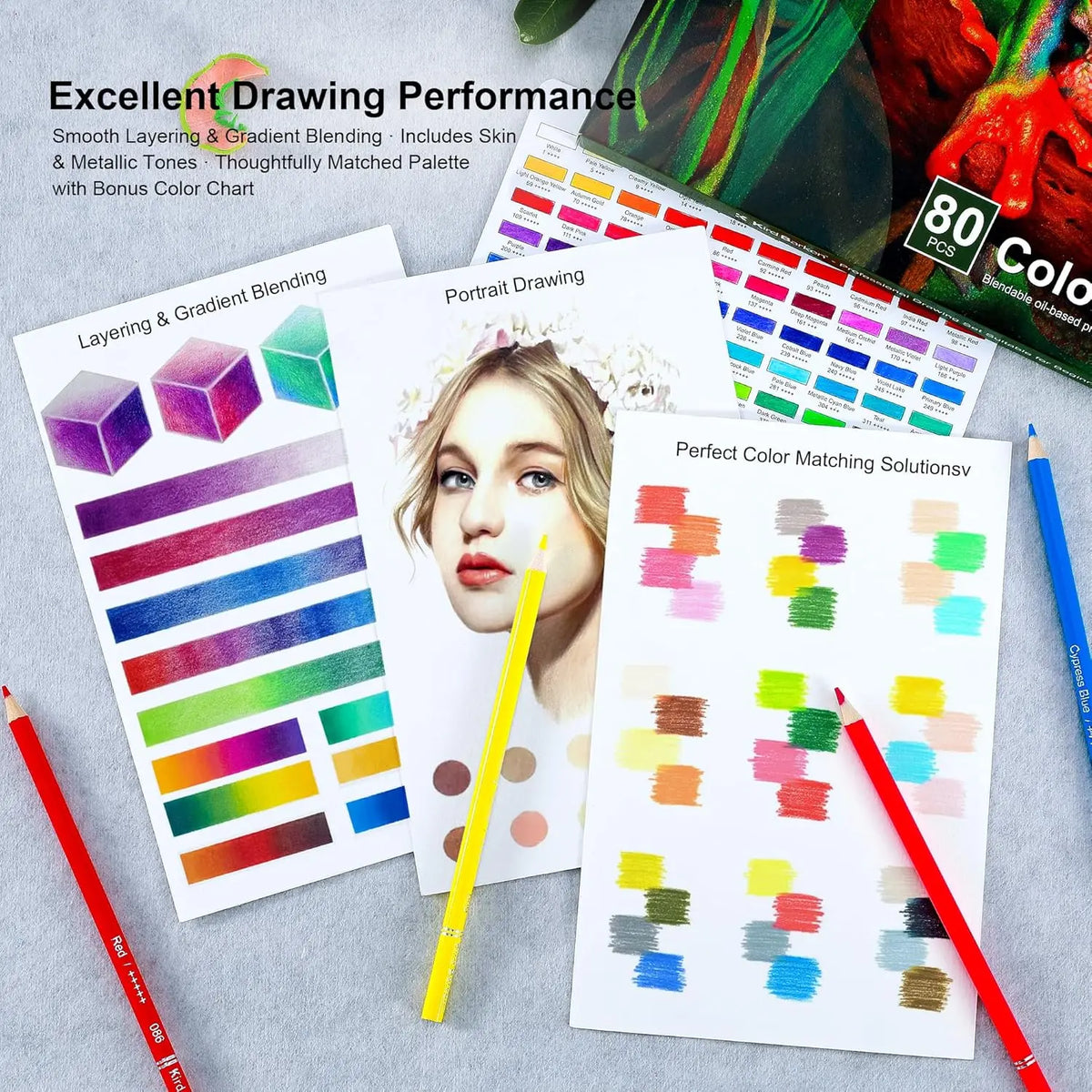 80 Professional Colored Pencils Set for Adult Coloring Books, Soft Oil-Based Cores, Art Supplies Gift