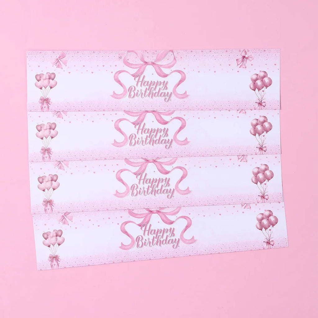 Pink Bow Bottle Stickers Happy 1st Birthday Party Decoration Kids Girl Wedding Birthday Party Supplies Favors Baby Shower Decor