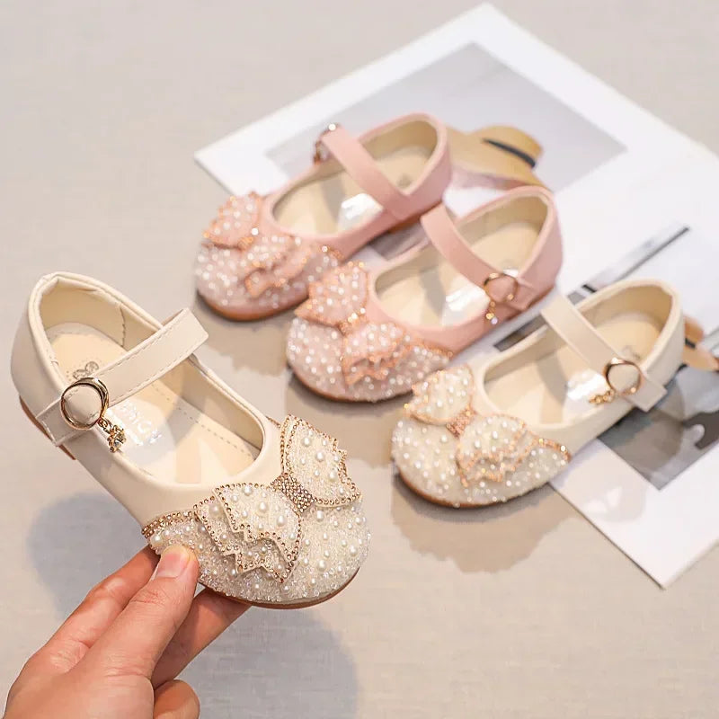 Girls' Glitter Rhinestone Synthetic-Leather Party Flats