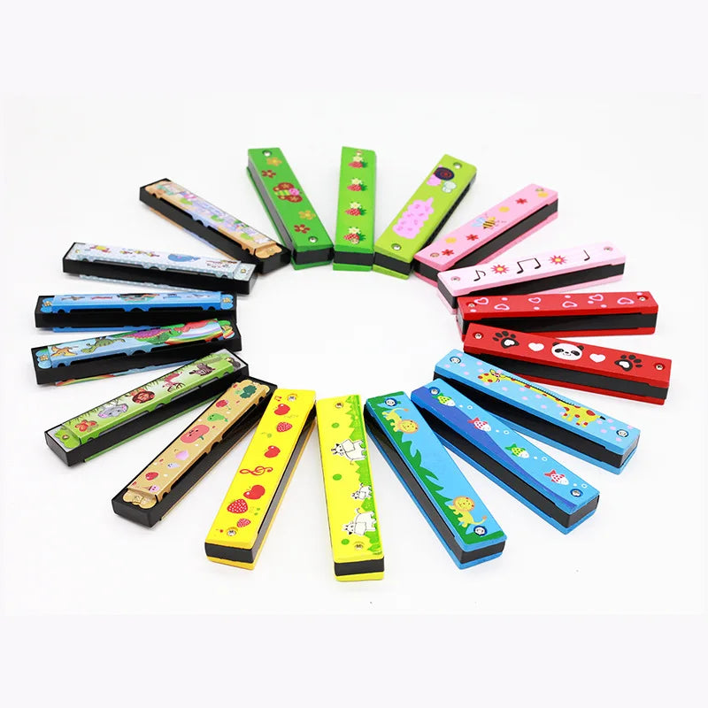 16-Hole Wooden Harmonica Cartoon Animals Painted Toy – Musical Instrument for Kids, Early Educational Toy, Perfect Gift for Children