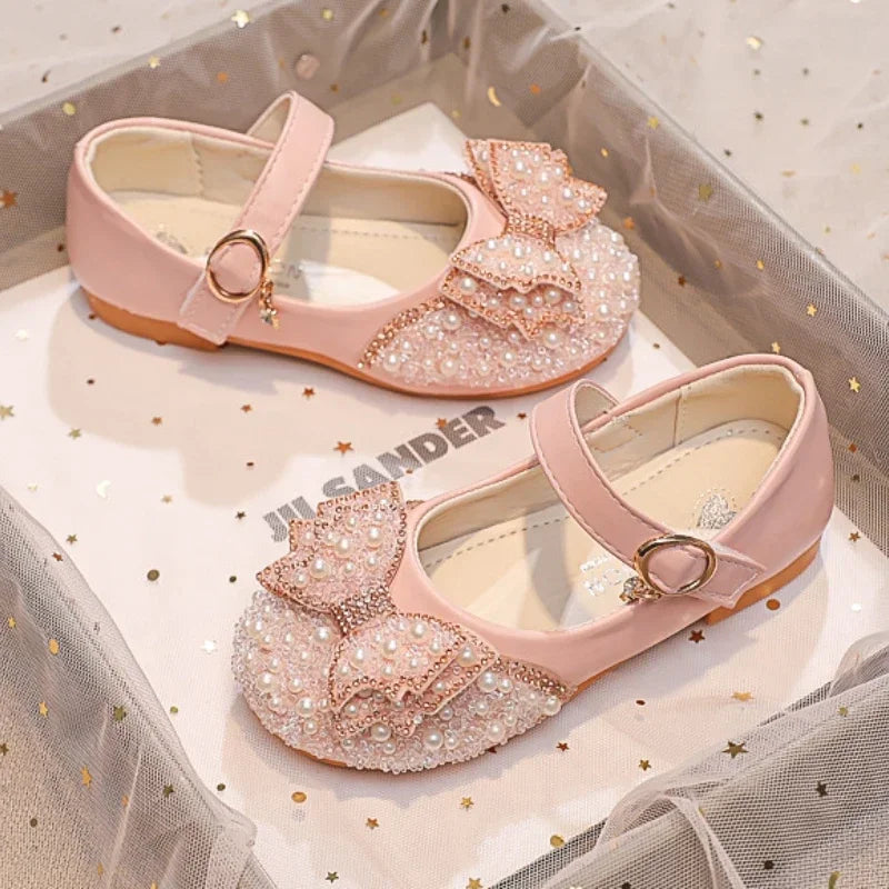 Girls' Glitter Rhinestone Synthetic-Leather Party Flats
