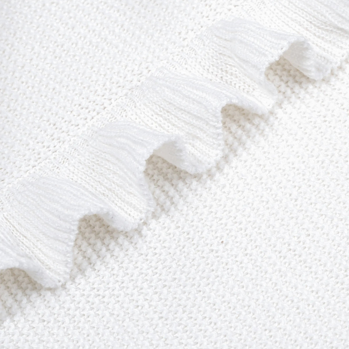 Ruffled Edge Knit Baby Blanket in White