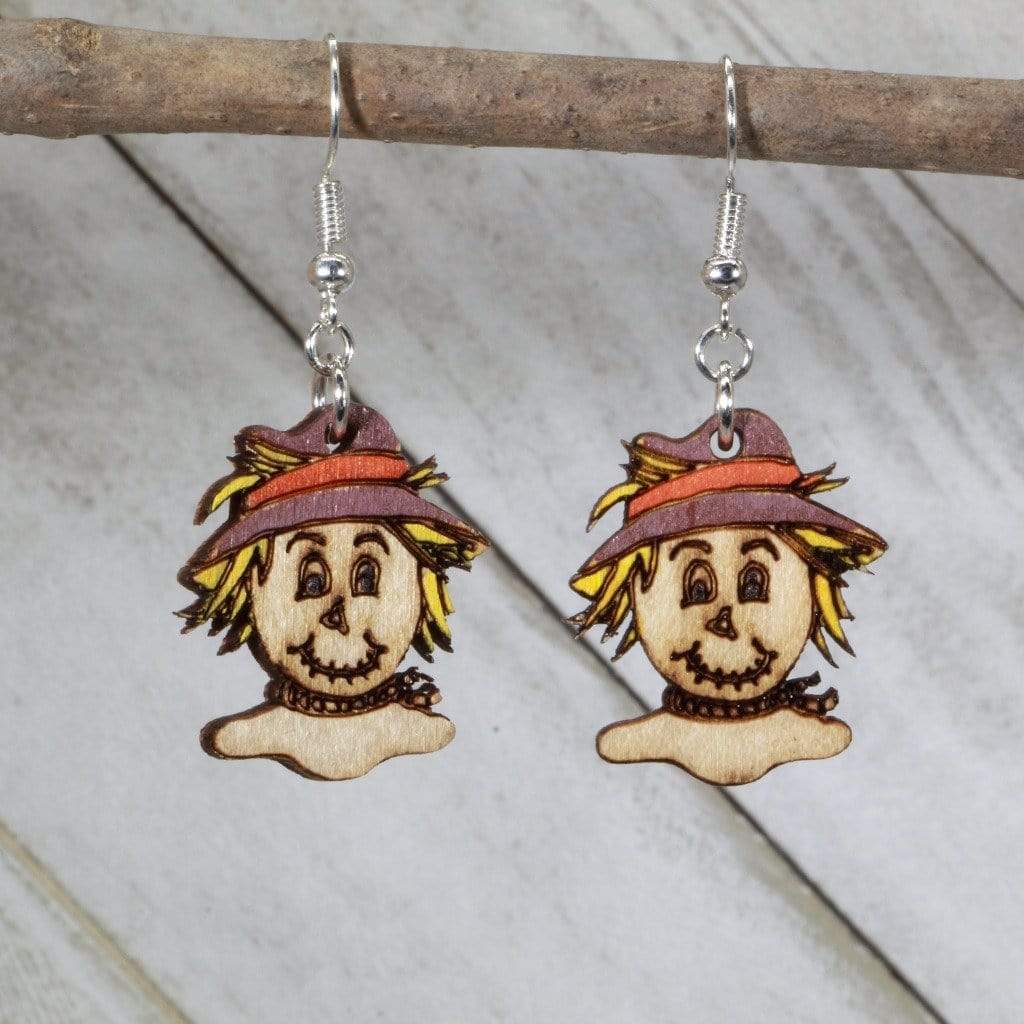 Thanksgiving Scarecrow Wooden Dangle Earrings | Fall Harvest Jewelry