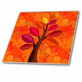 3dRose Doreen Erhardt Autumn Collection - Autumn Leaf Background in Orange Golds and Reds with Fall Tree - Tiles (ct_202990)