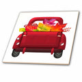 3dRose Cute Fall Red Truck Full of Autumn Leaves Illustration - Tiles (ct_327372)