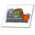 3dRose Funny Green Monster Kid with Teddy Bear Afraid of Whats Under Bed - Tiles (ct_342276)