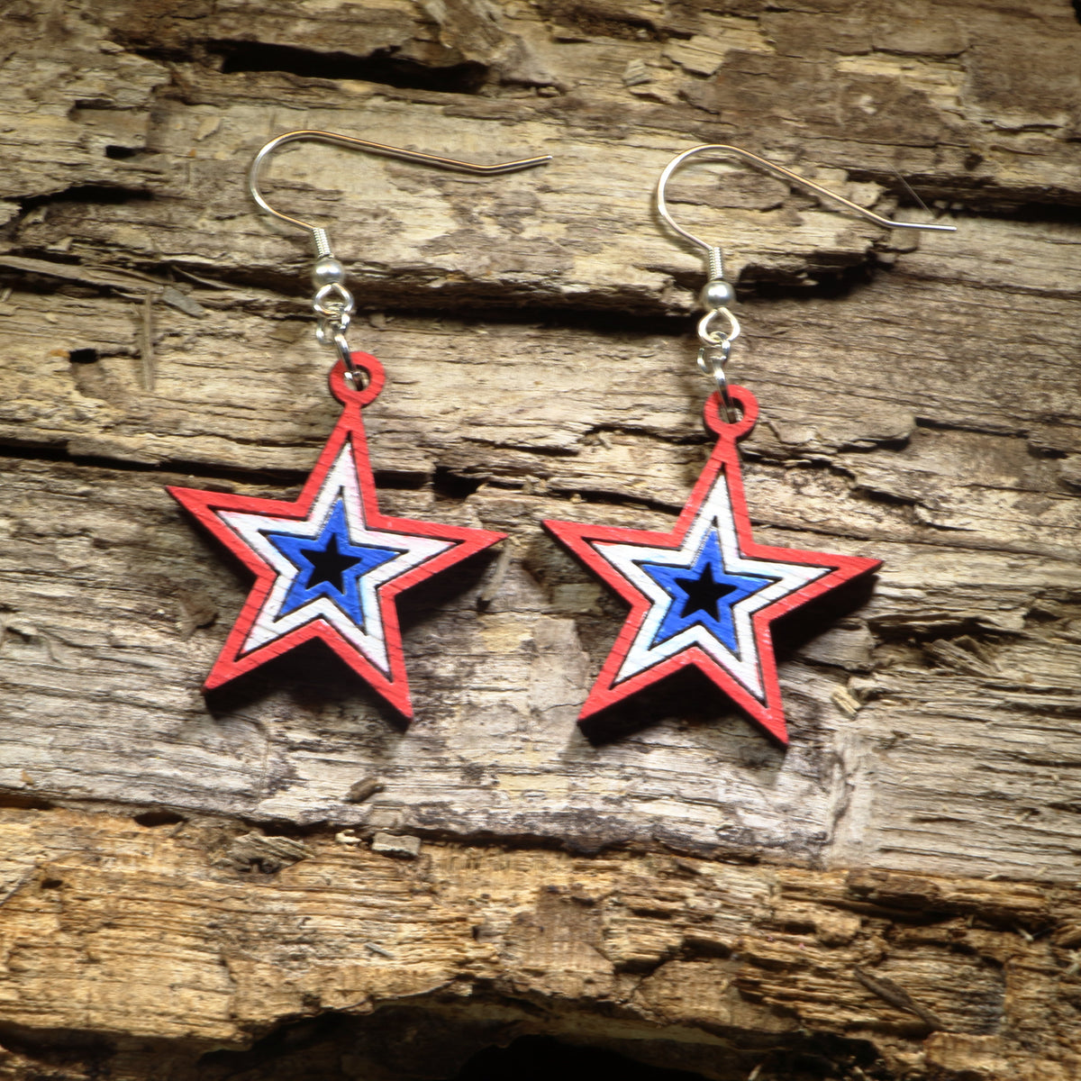 USA Stars Wooden Earrings | Patriotic American Flag Jewelry