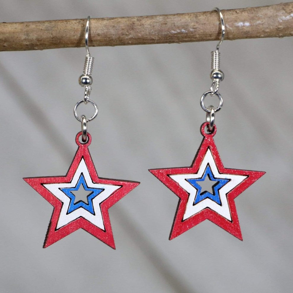 USA Stars Wooden Earrings | Patriotic American Flag Jewelry