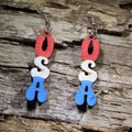 USA Wooden Dangle Earrings | Patriotic American Jewelry