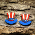 Uncle Sam Hat Wooden Dangle Earrings | Patriotic Americana Jewelry