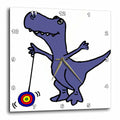 3dRose All Smiles Art Sports and Hobbies - Funny Blue T-rex Dinosaur Playing with Yoyo Cartoon - Wall Clocks