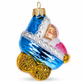 Newborn Baby Girl in a Stroller Glass Christmas Ornament