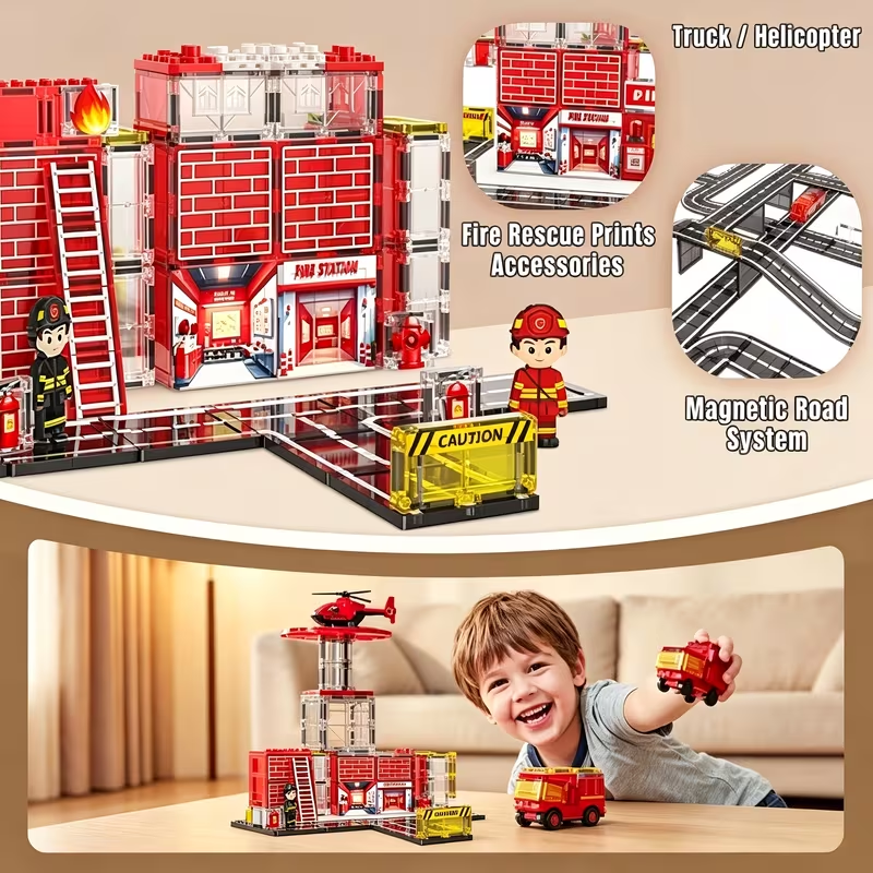 141-Piece Magnetic Fire Rescue Building Set – STEM Engineering & Emergency Services Learning Kit