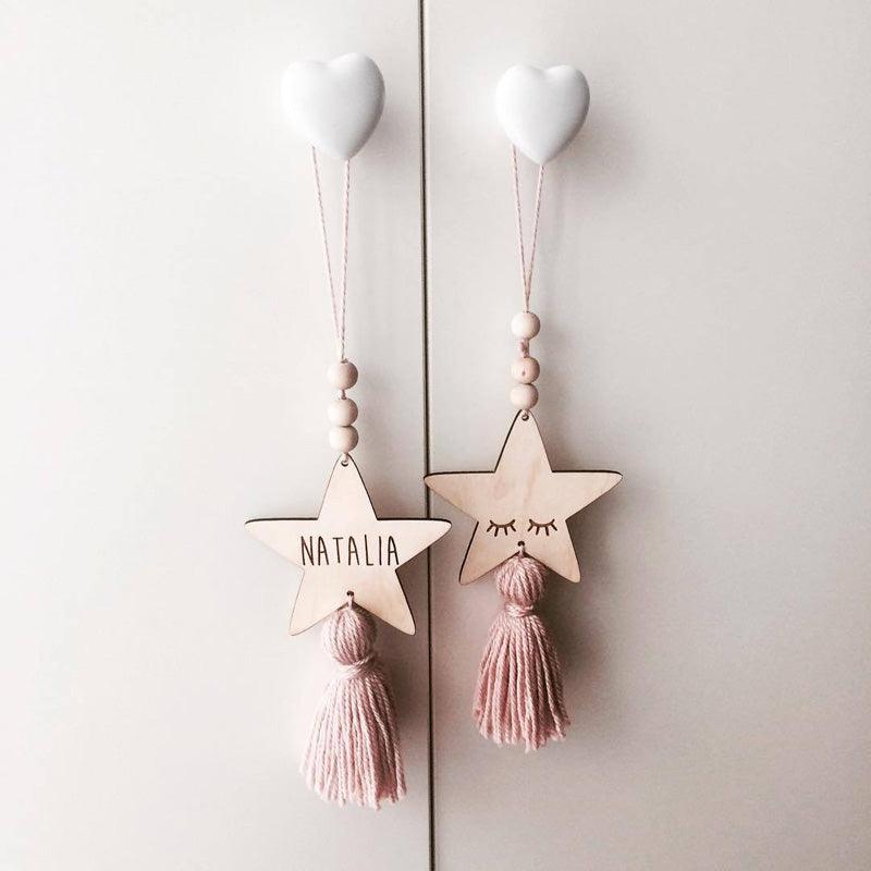 Adorable Sleepy Eye Eyelash Kids Room Decoration Crafts Wood  Wall Hanging Stars Decorative Beads Tassel Photography Props Gift For Kids Bedroom Decor Makeup Sticker For Girls Room Wall Art