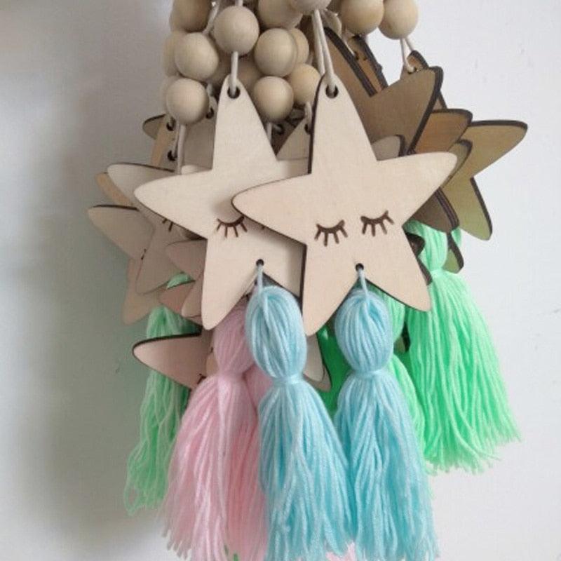 Adorable Sleepy Eye Eyelash Kids Room Decoration Crafts Wood  Wall Hanging Stars Decorative Beads Tassel Photography Props Gift For Kids Bedroom Decor Makeup Sticker For Girls Room Wall Art