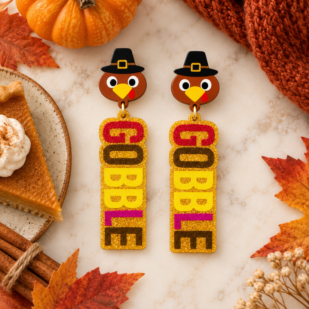 Gobble Turkey Acrylic Thanksgiving Statement Earrings