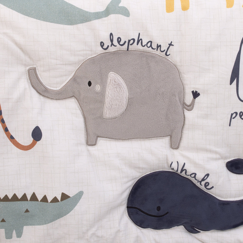Zoo Animals White and Gray 4 Pc Crib Bedding Set