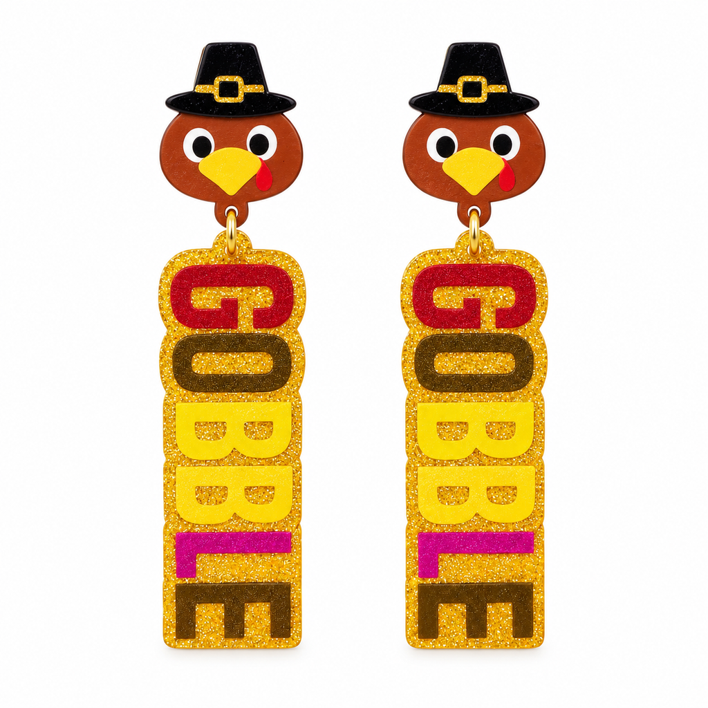 Gobble Turkey Acrylic Thanksgiving Statement Earrings