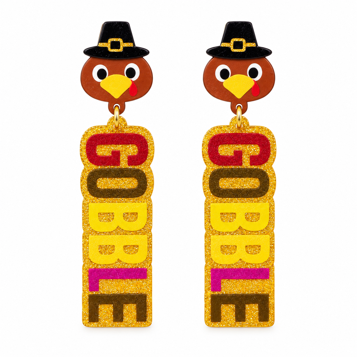 Gobble Turkey Acrylic Thanksgiving Statement Earrings