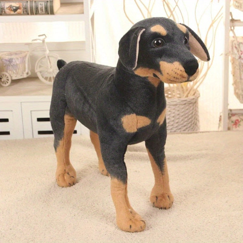 1pc Realistic Black & Tan Plush Dog - Lifelike Puppy Stuffed Animal, Soft Polyester Decorative Pet for Living Room & Bedroom, Gift for Pet Lovers