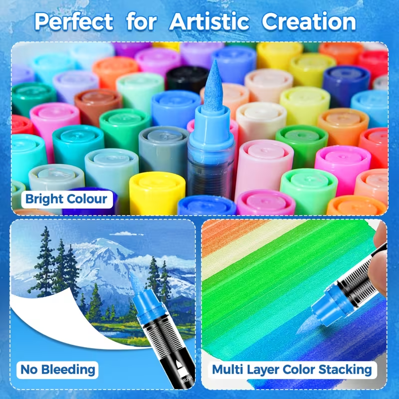 72 Colors Acrylic Paint Markers Brush Tip