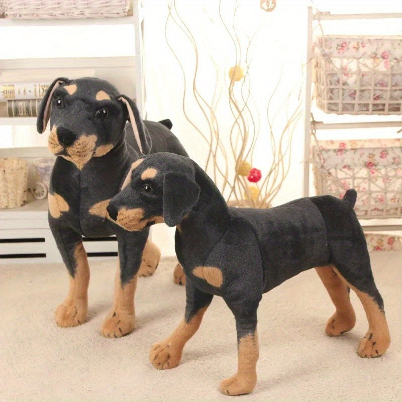 1pc Realistic Black & Tan Plush Dog - Lifelike Puppy Stuffed Animal, Soft Polyester Decorative Pet for Living Room & Bedroom, Gift for Pet Lovers