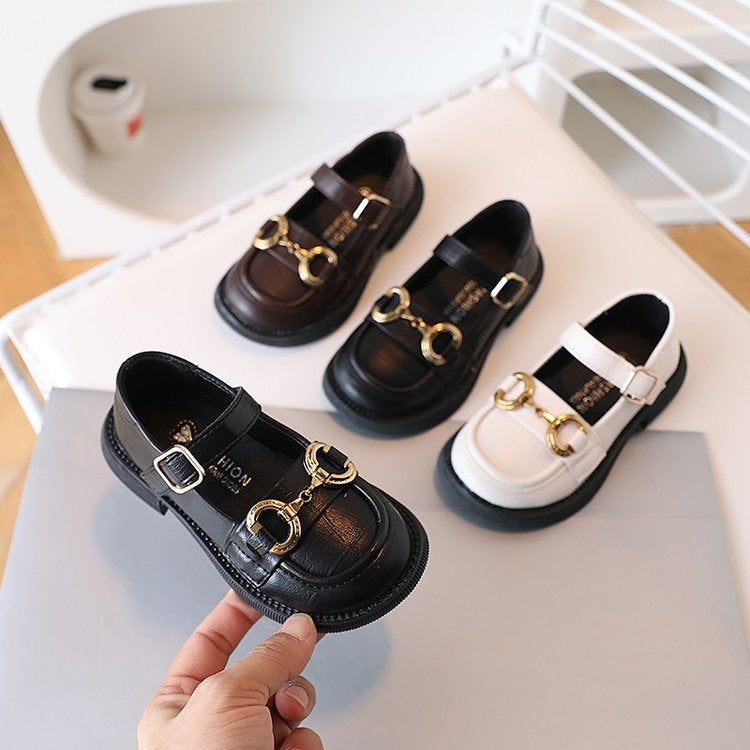Girls’ PU Mary Jane Flats with Metal Buckle Detail