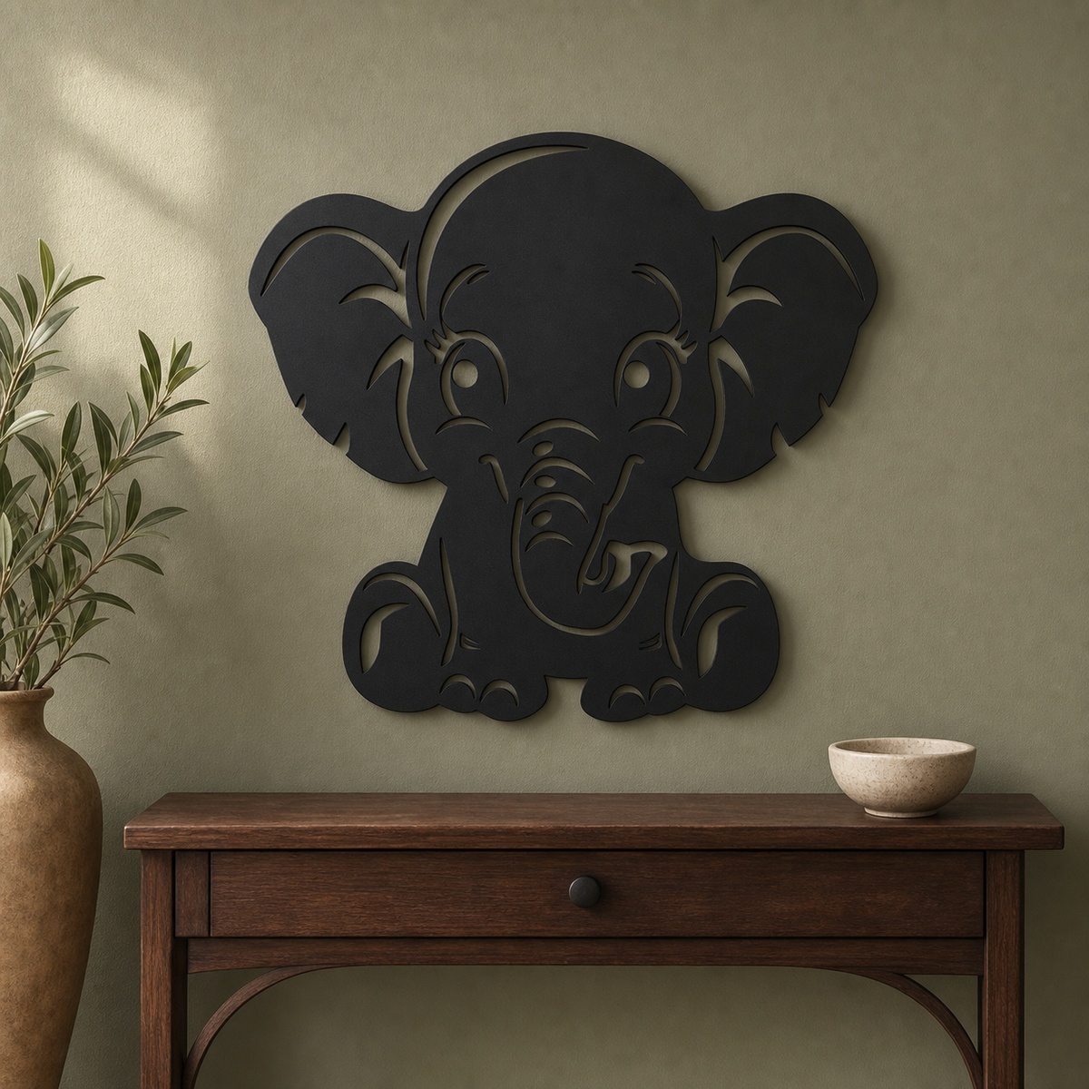 Baby Elephant Wall Art — Cute Cartoon Elephant Silhouette | 2 Sizes