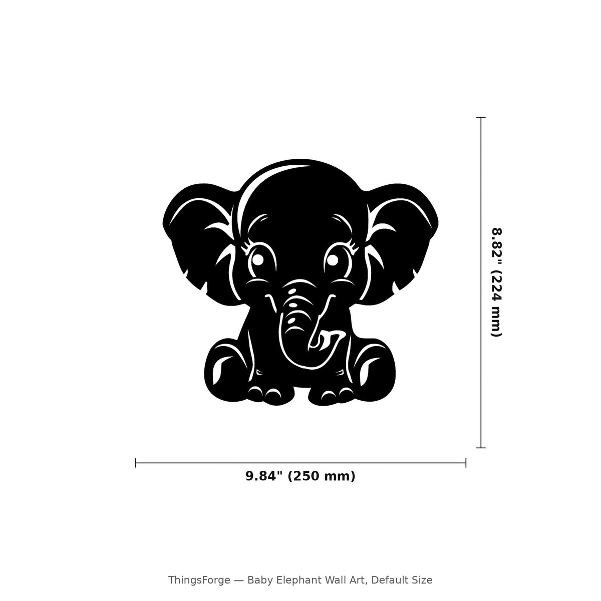 Baby Elephant Wall Art — Cute Cartoon Elephant Silhouette | 2 Sizes