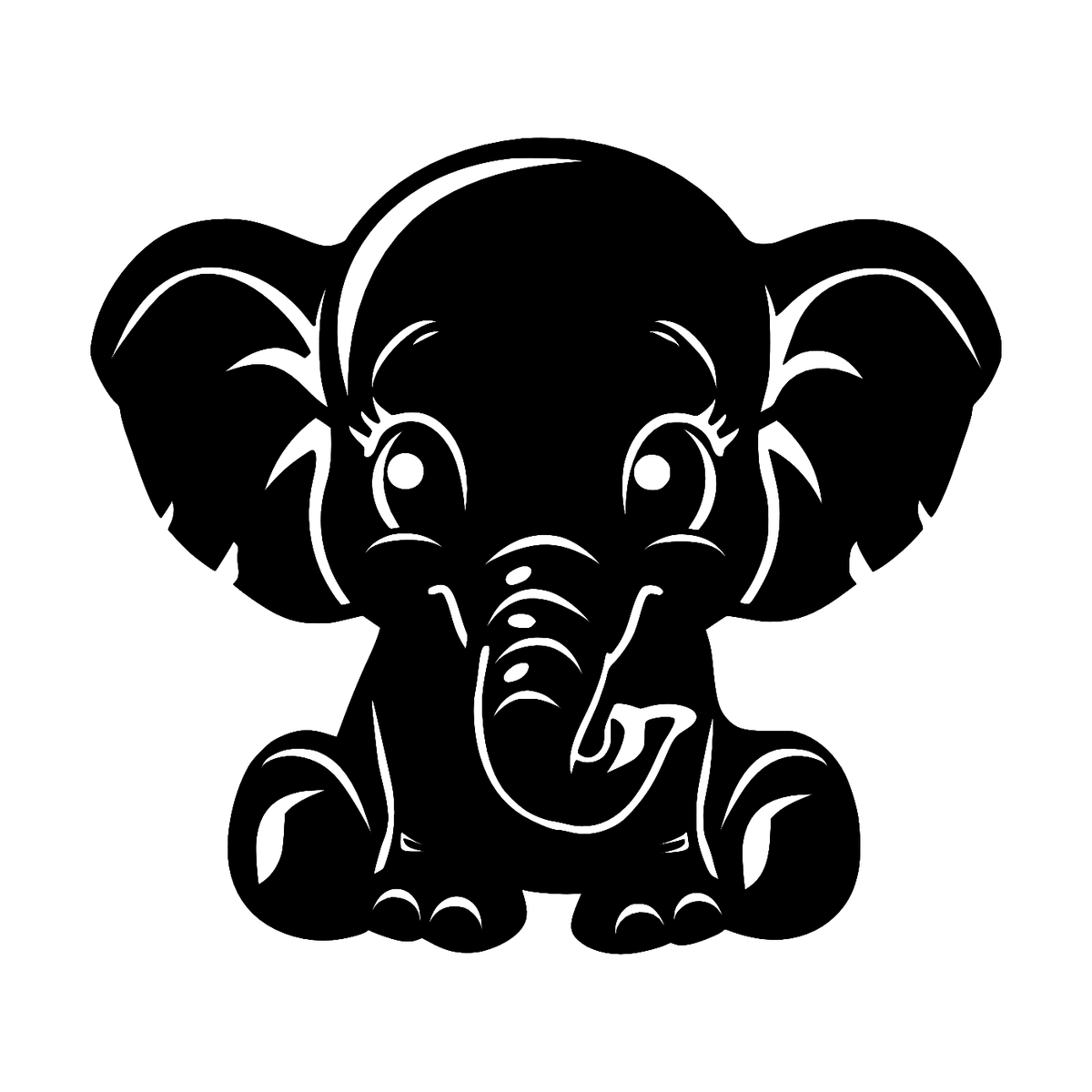 Baby Elephant Wall Art — Cute Cartoon Elephant Silhouette | 2 Sizes