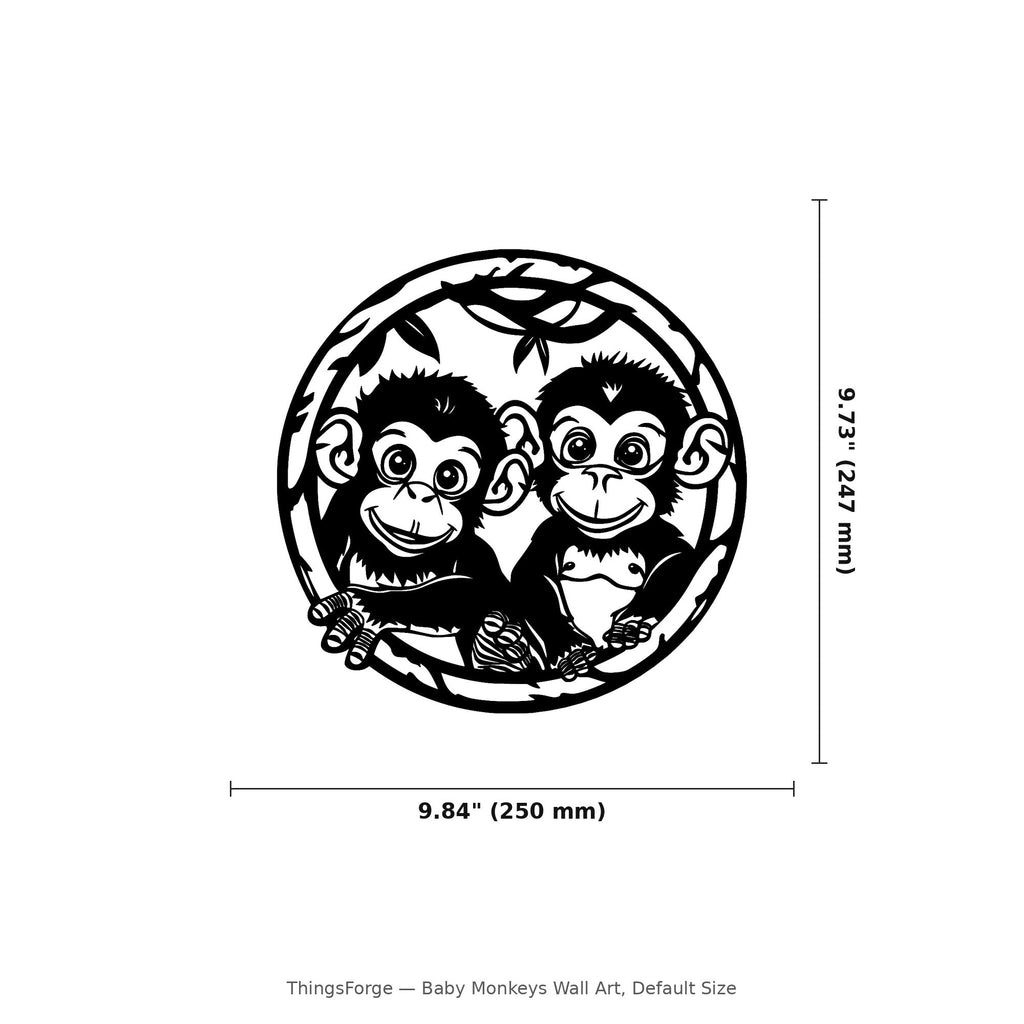 Baby Monkeys Wall Art — Jungle Vine Circle Silhouette | 2 Sizes
