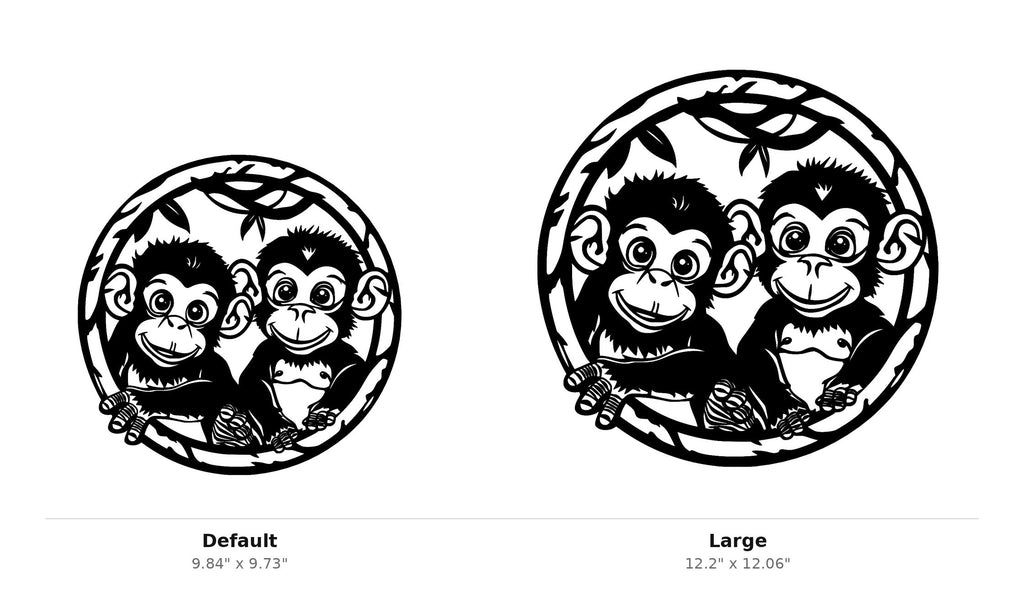 Baby Monkeys Wall Art — Jungle Vine Circle Silhouette | 2 Sizes