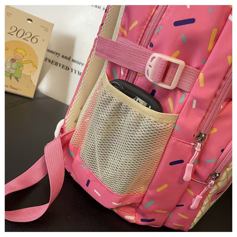 3 Piece Backpack Set with Lunch Box and Storage Bag | Ice Cream Design | Black