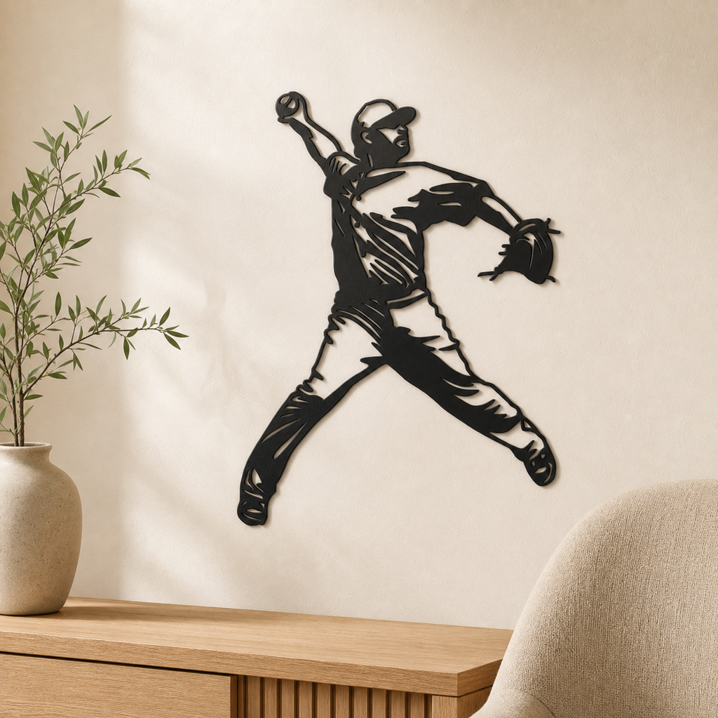 Baseball Player Wall Art — Pitcher Action Silhouette | 2 Sizes