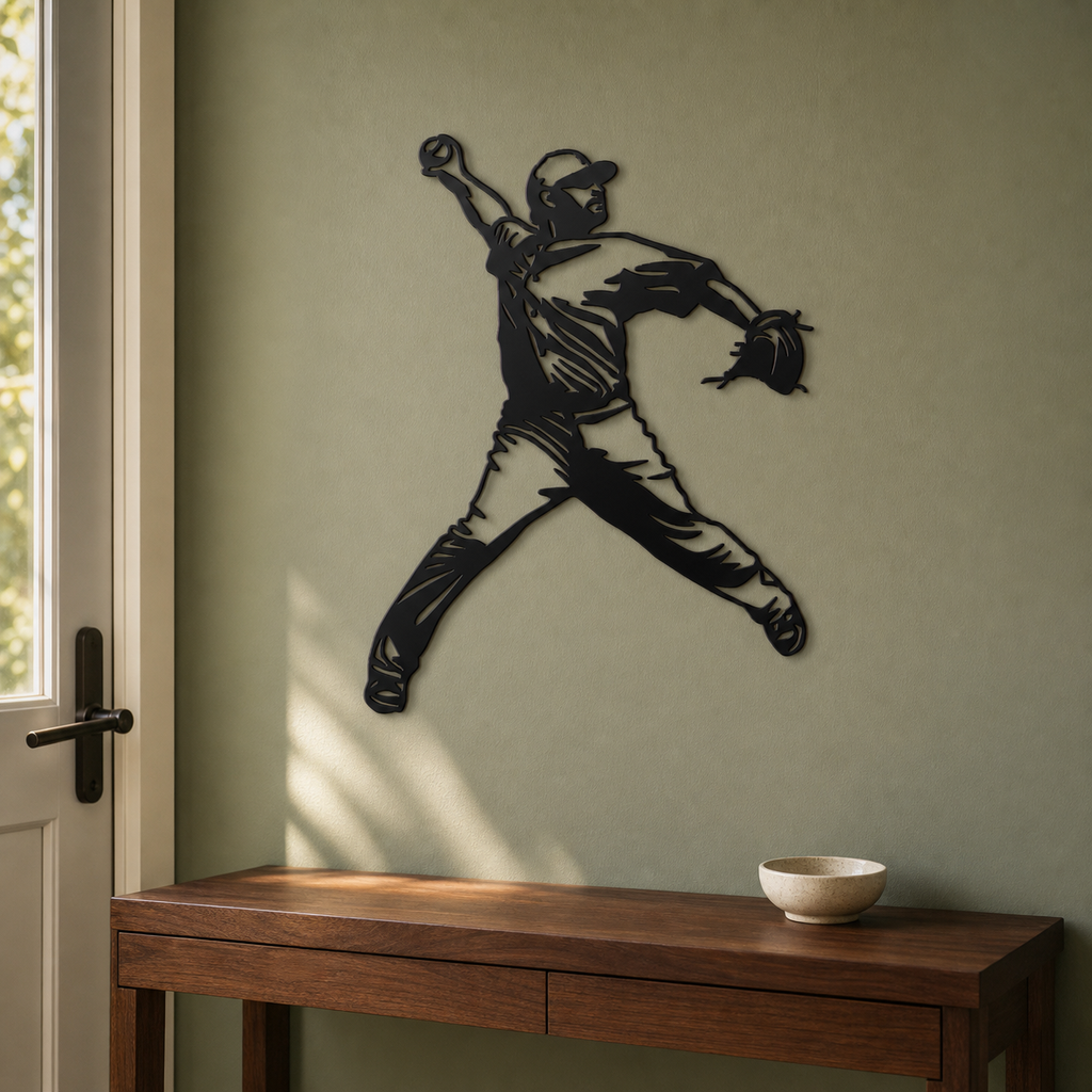 Baseball Player Wall Art — Pitcher Action Silhouette | 2 Sizes