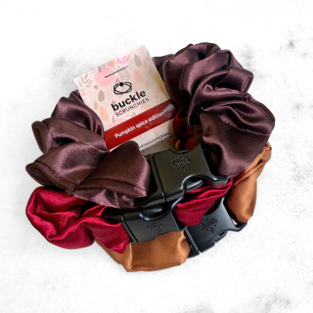 Fall Essentials - 3-Pack Autumn Halloween Buckle Scrunchies - No Snagging, No Tangles