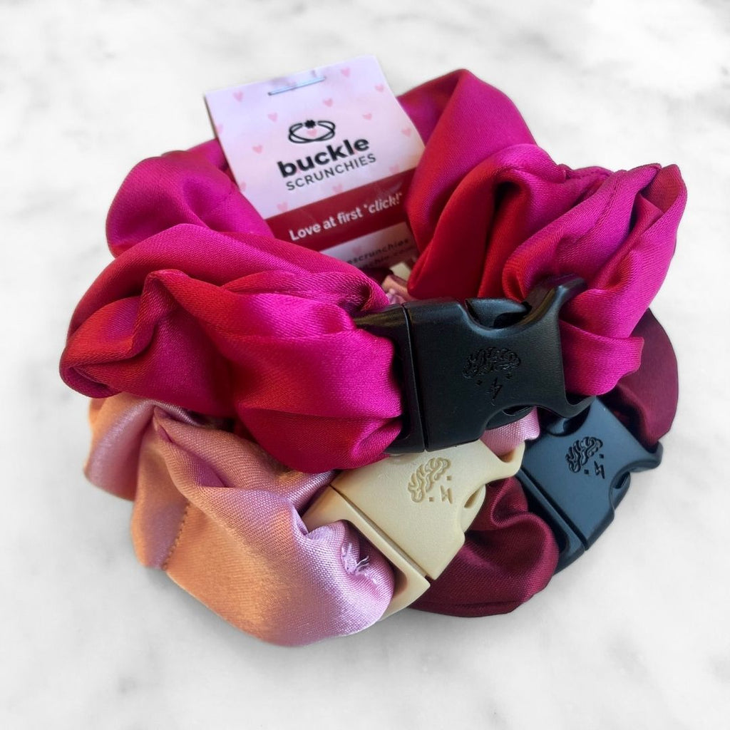 Valentine's Day Gift Set Bundle - 3-Pack Buckle Scrunchies - No Snagging, No Tangles